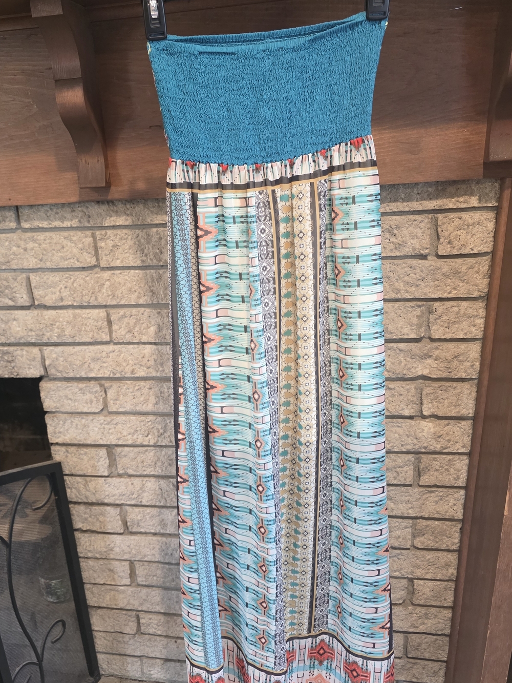 Flying Tomato Strapless Teal, Coral & Aqua Printed Maxi Dress - Picture 4 of 5